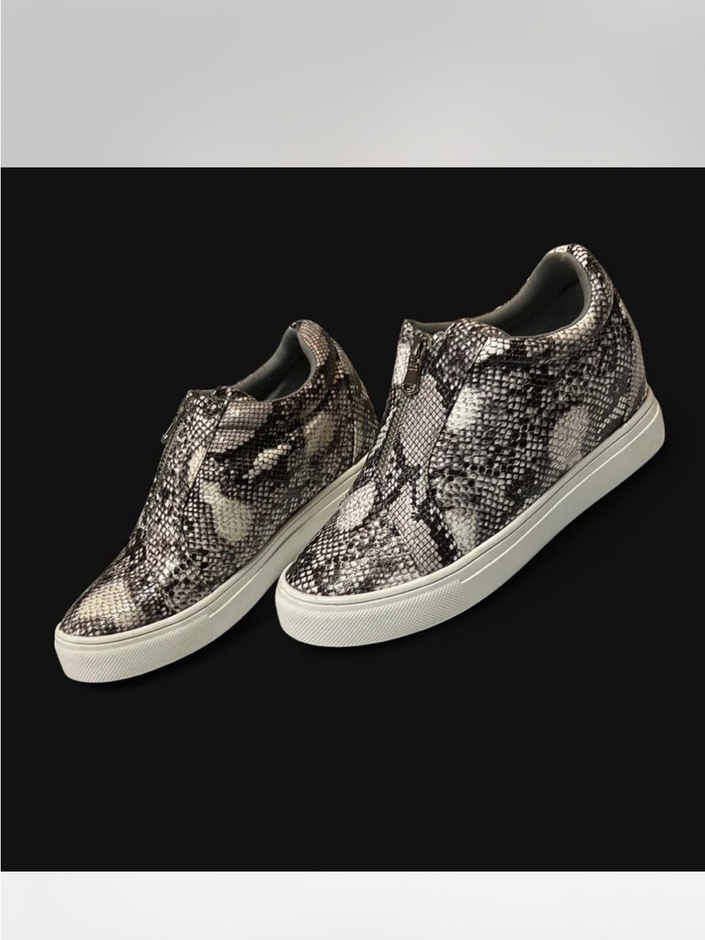 Slip-On Platform Sneakers in Black & Gray Snake Print